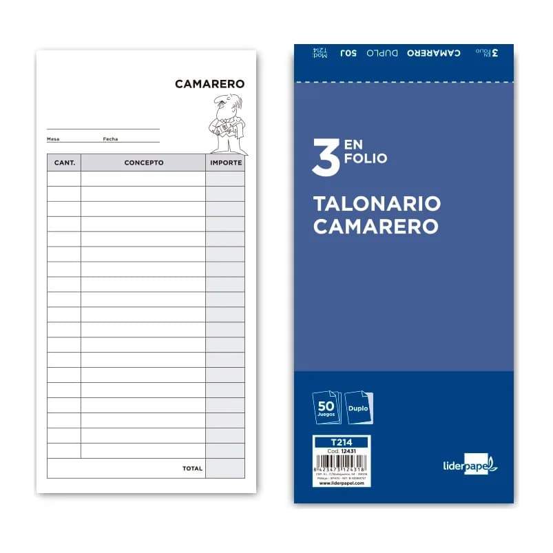 Liderpapel Talonario liderpapel camarero 3/fº original y copia t214