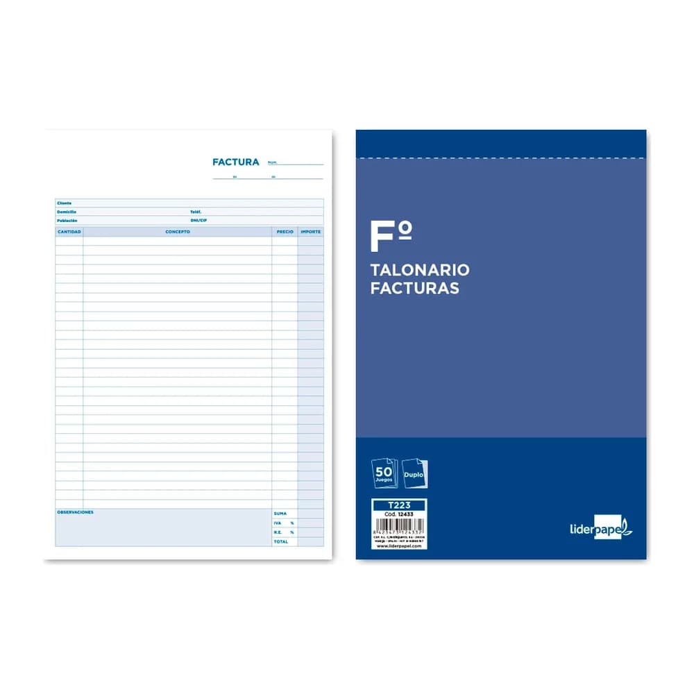 Liderpapel Talonario liderpapel facturas folio original y copia t223 con i.v.a.
