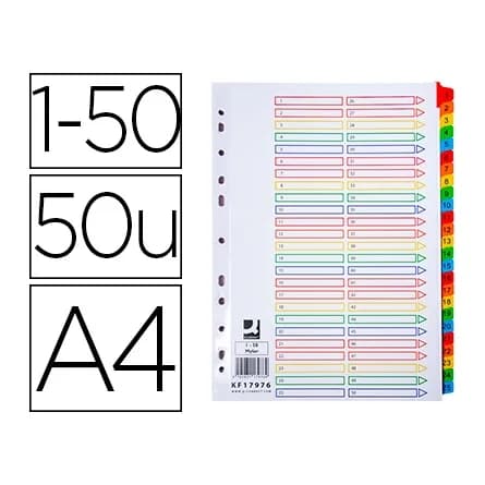 Q-connect Separador numerico q-connect carton 1-50 juego de 50 separadores din a4 multitaladro