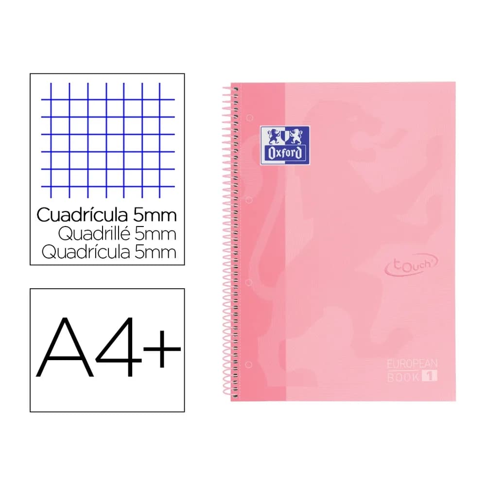 Oxford Cuaderno espiral oxford ebook 1 school touch te din a4+ 80 hojas cuadro 5 mm con margen flamingo pastel