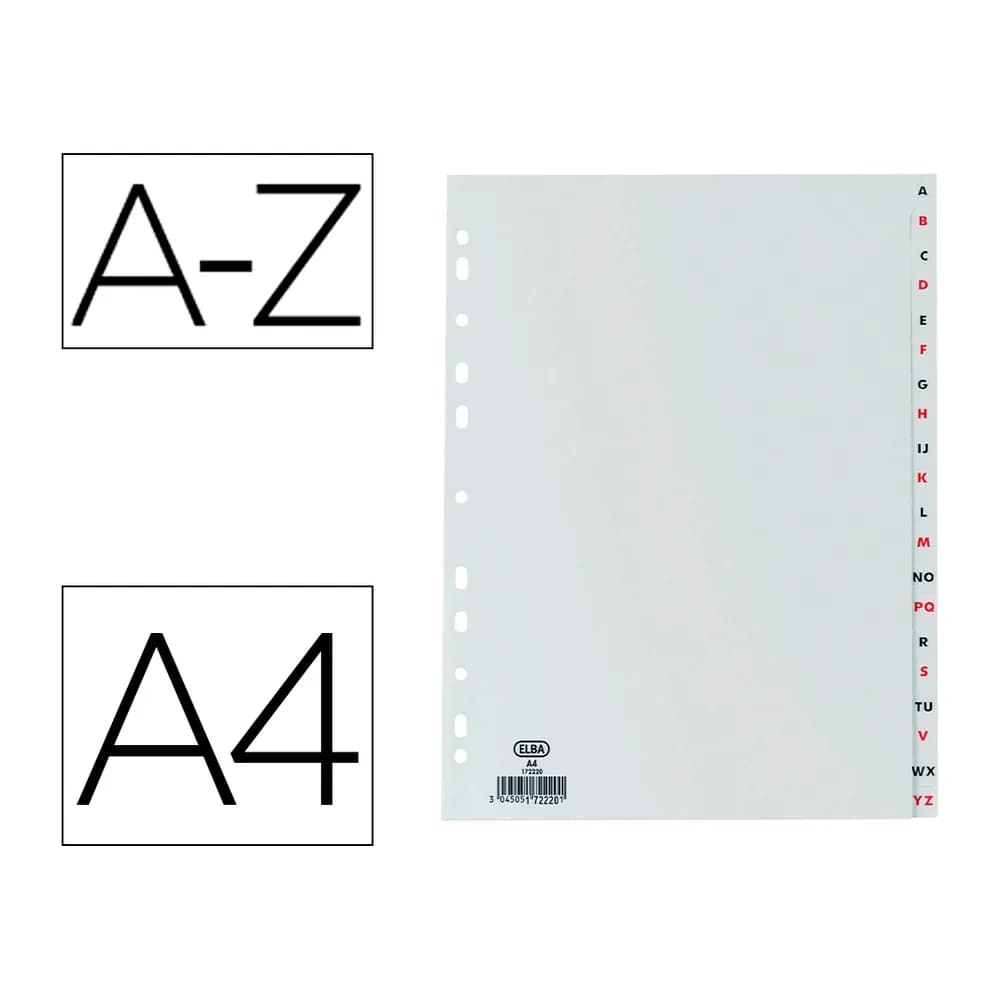 Elba Separador alfabetico elba plastico 120 mc folio 16 taladros a-z gris