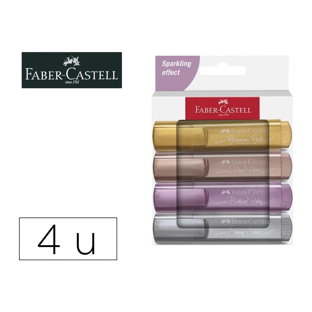 Faber castell Rotulador faber castell fluorescente textliner 46 metalico estuche de 4 unidades colores surtidos