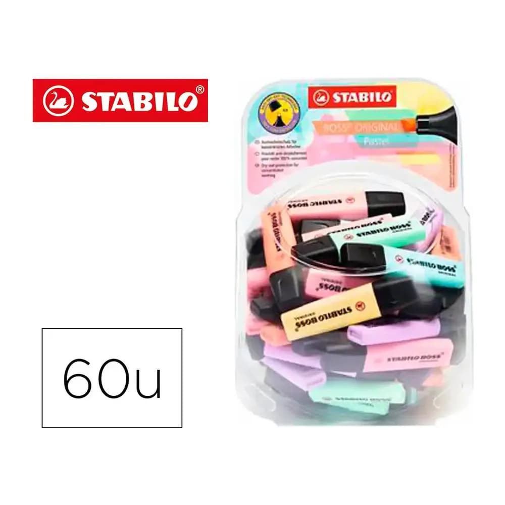 Stabilo Rotulador stabilo boss fluorescente 70 pastel expositor bombonera de 60 unidades colores surtidos