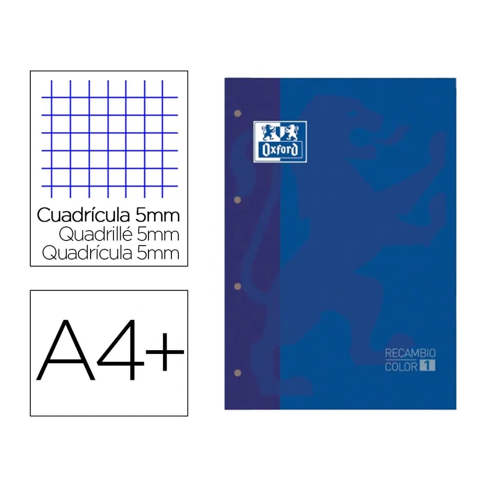 Oxford Recambio color 1 oxford din a4+ 80 hojas 90 gr cuadro 5 mm 4 taladros