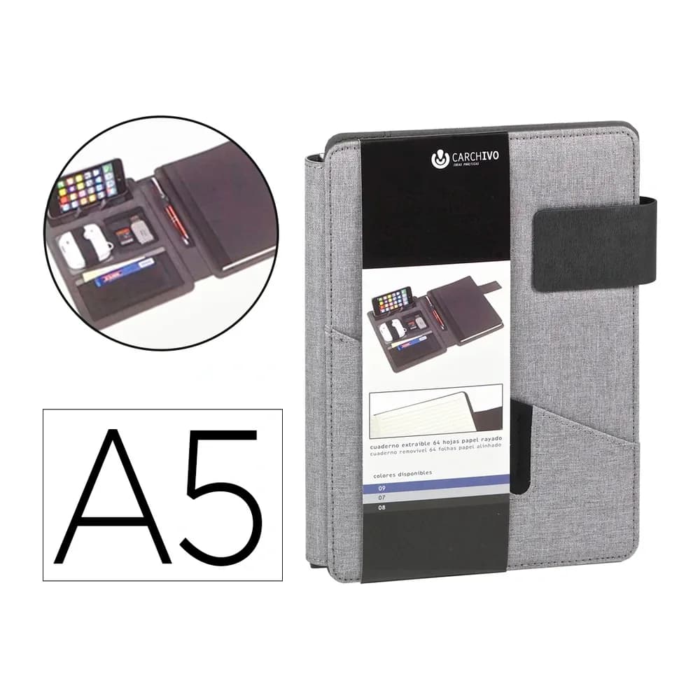 Carchivo Carpeta portafolios carchivo venture din a5 con cuaderno y soporte smartphone color gris