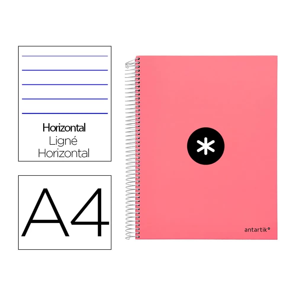 Antartik Cuaderno espiral a4 micro antartik tapa forrada 120h 90 gr horizontal 5 bandas 4 taladros color coral