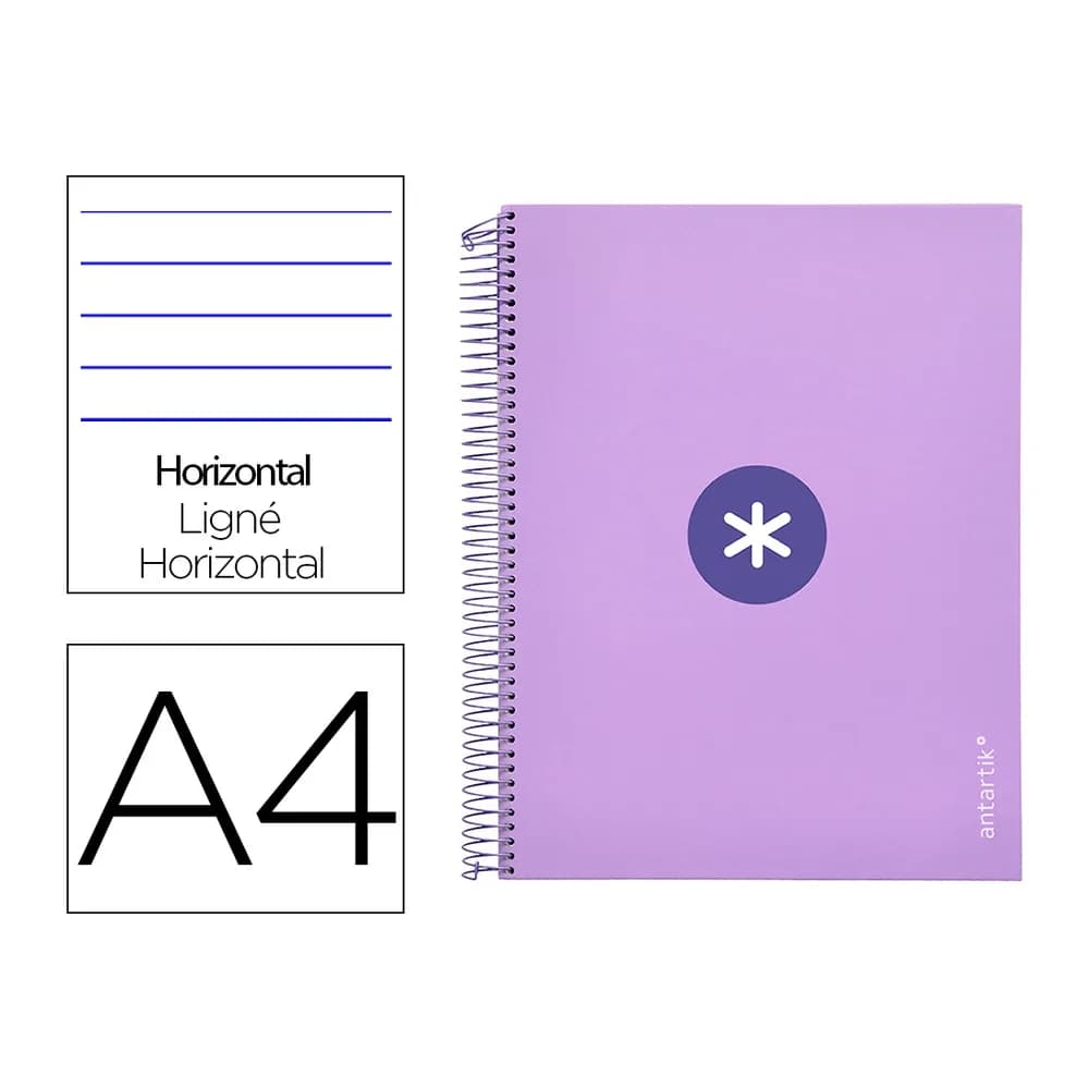 Antartik Cuaderno espiral a4 micro antartik tapa forrada 120h 90 gr horizontal 5 bandas 4 taladros color lavanda