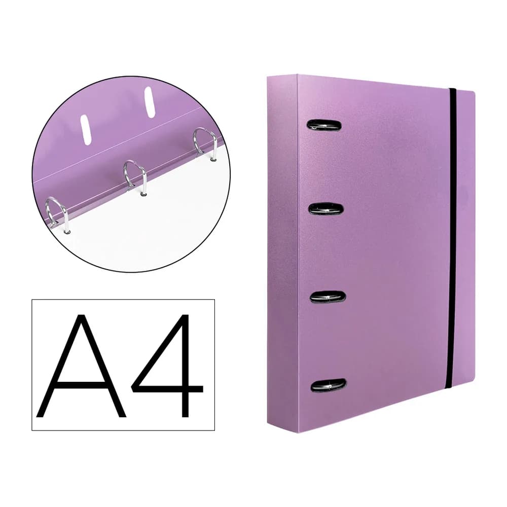 Liderpapel Carpeta con recambio liderpapel a4 cuadro 5mm 100 hojas 80g polipropileno 4 anillas 40mm lavanda opaco
