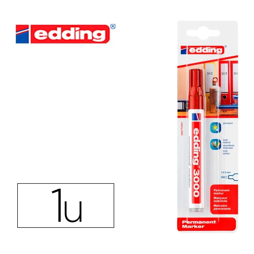 Edding Rotulador edding marcador permanente 3000 rojo n.2 punta redonda 1,5-3 mm blister de 1 unidad