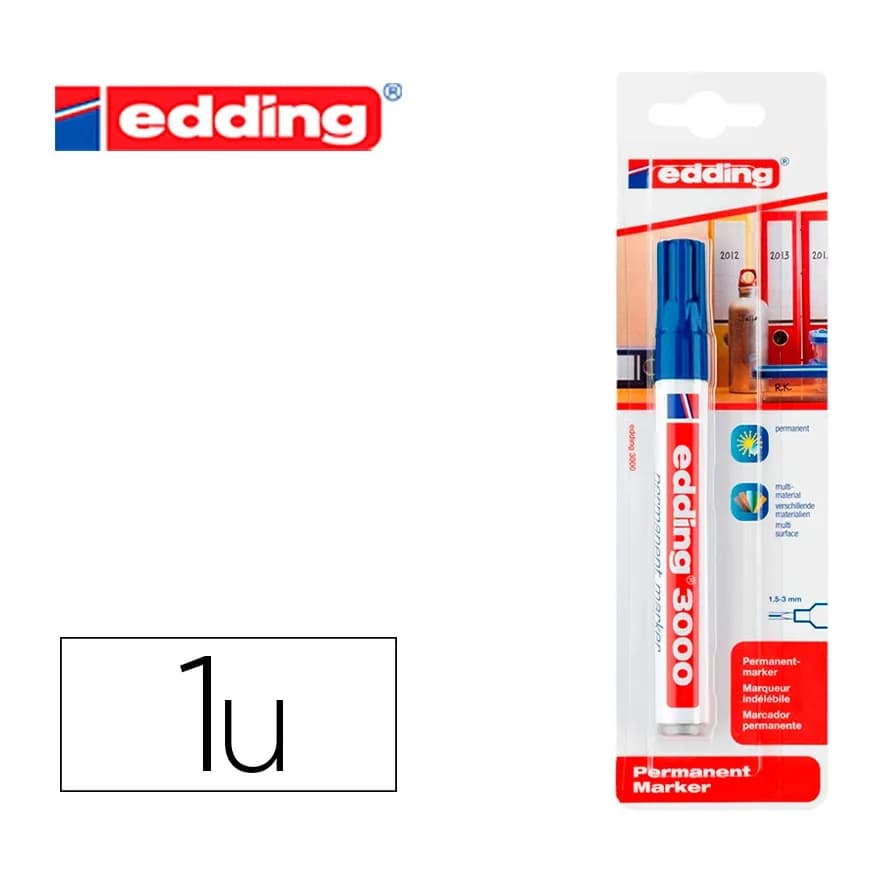Edding Rotulador edding marcador permanente 3000 azul n.3 punta redonda 1,5-3 mm blister de 1 unidad