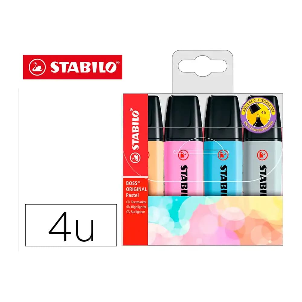 Stabilo Rotulador stabilo boss fluorescente 70 pastel estuche de 4 unidades colores