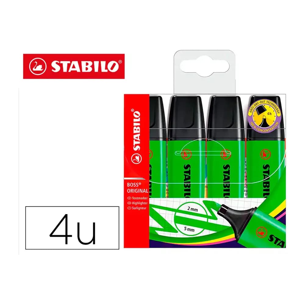 Stabilo Rotulador stabilo boss fluorescente 70 verde estuche de 4 unidades
