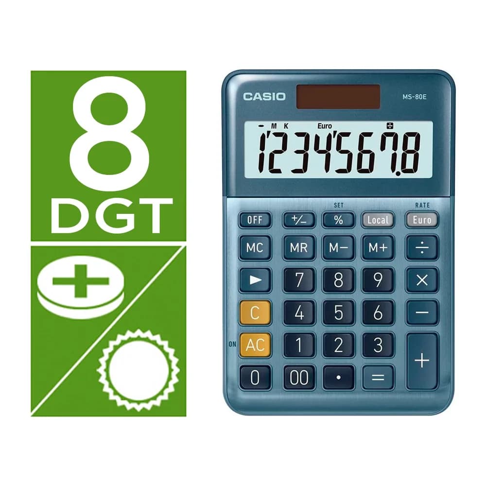 Casio Calculadora casio ms-80e sobremesa 8 digitos tx +/- tecla doble cero color azul