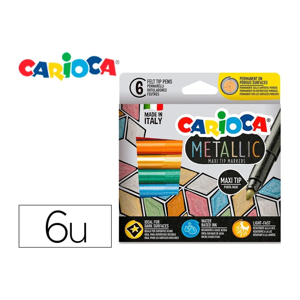 Carioca Rotulador carioca metallic punta maxi 6 mm caja de 6 unidades colores surtidos