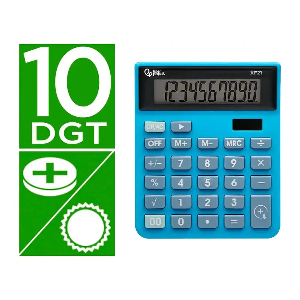 Liderpapel Calculadora liderpapel sobremesa xf21 10 digitos solar y pilas color azul 127x105x24 mm