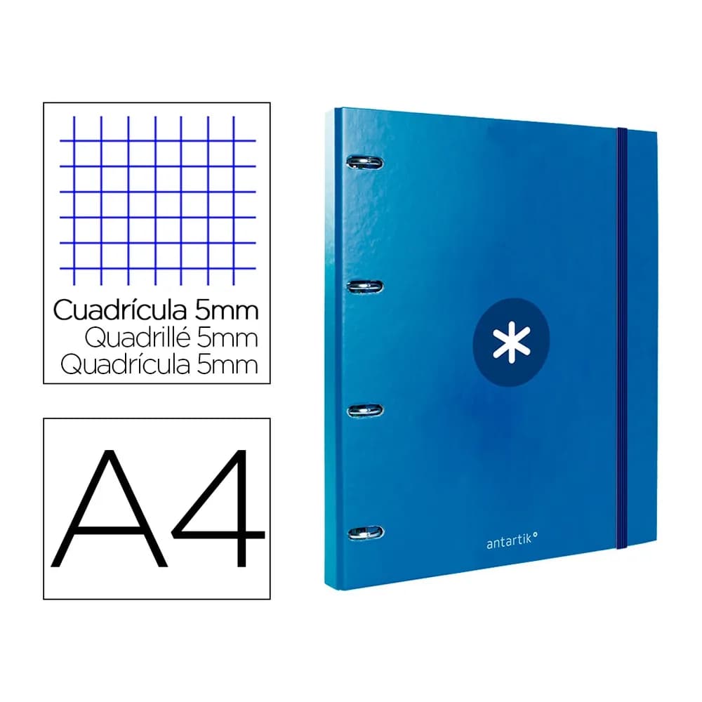 Antartik Carpeta con recambio antartik a4 cuadro 5mm forrada 4 anillas 25mm redondas color azul marino