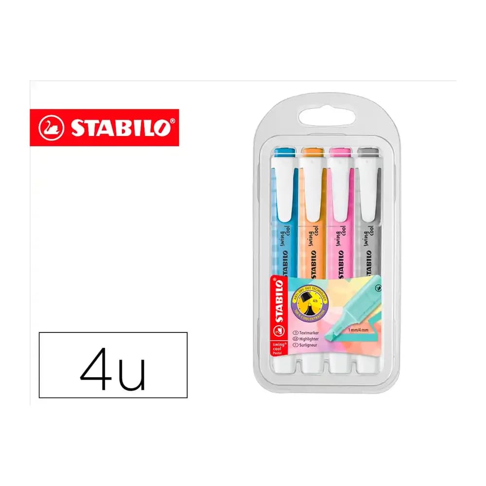 Stabilo Rotulador stabilo fluorescente fino swing cool pastel estuche de 4 unidades colores surtidos