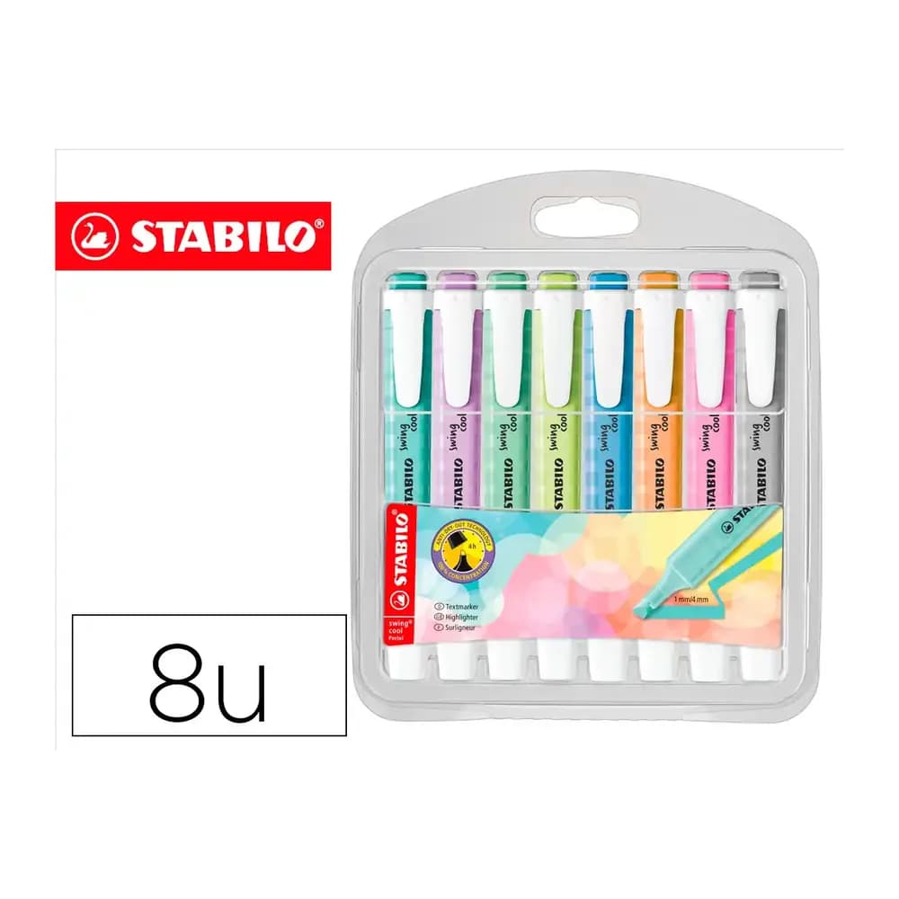 Stabilo Rotulador stabilo fluorescente fino swing cool pastel estuche de 8 unidades colores surtidos