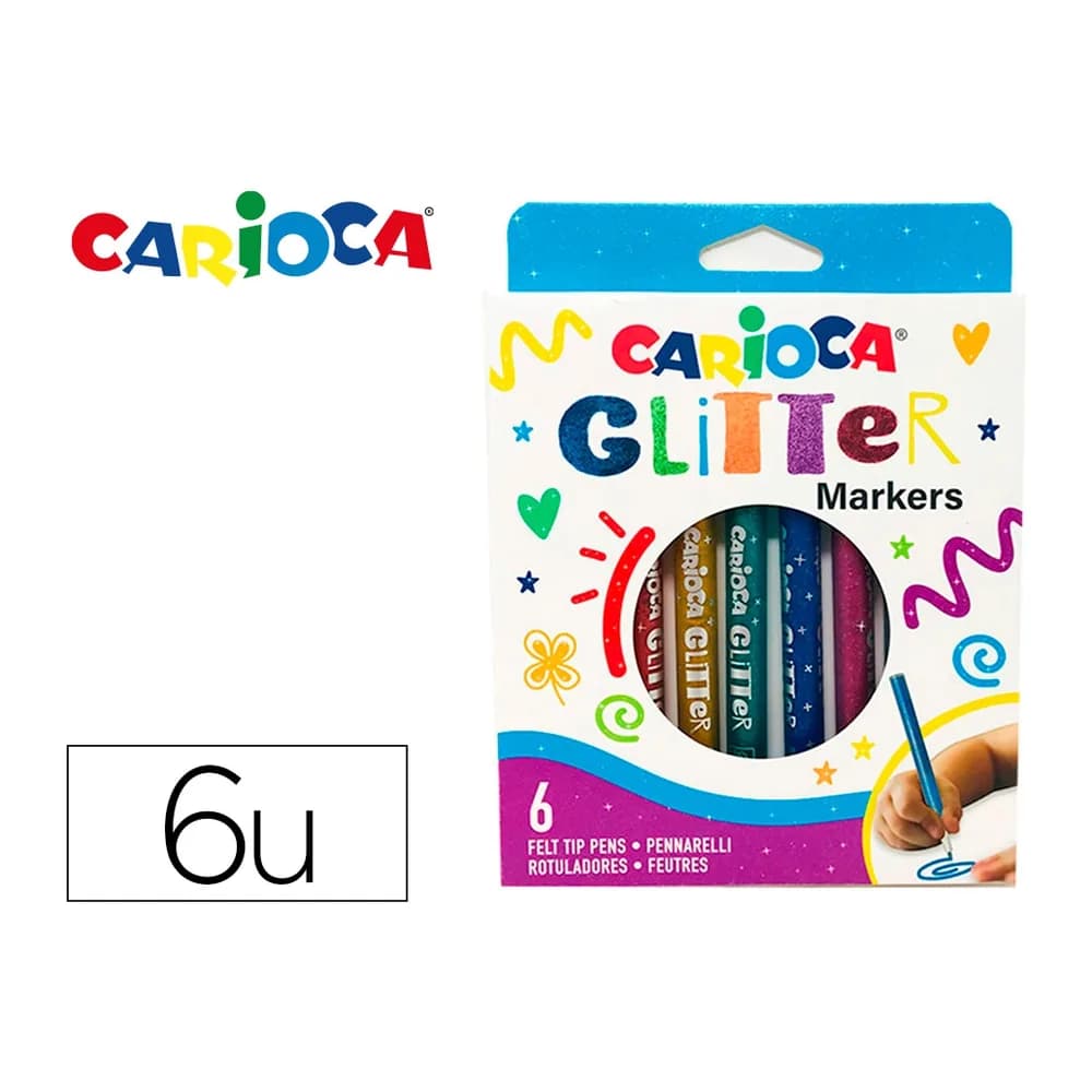 Carioca Rotulador carioca glitter purpurina punta 1 mm caja de 6 unidades colores surtidos