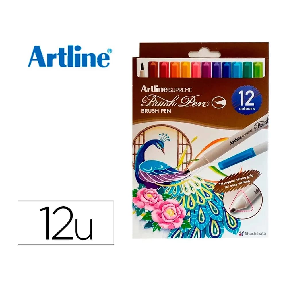 Artline Rotulador artline supreme brush pintura base agua punta tipo pincel trazo fino bolsa 12 unidades colores surtidos