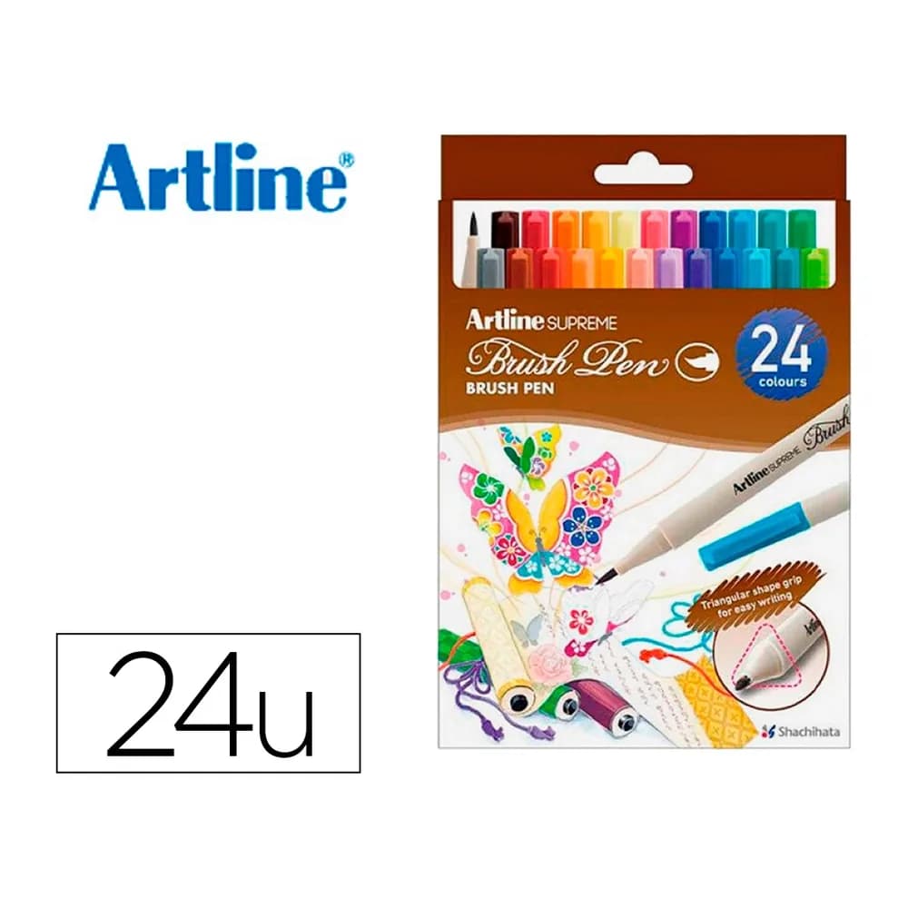 Artline Rotulador artline supreme brush pintura base agua punta tipo pincel trazo fino bolsa 24 unidades colores surtidos