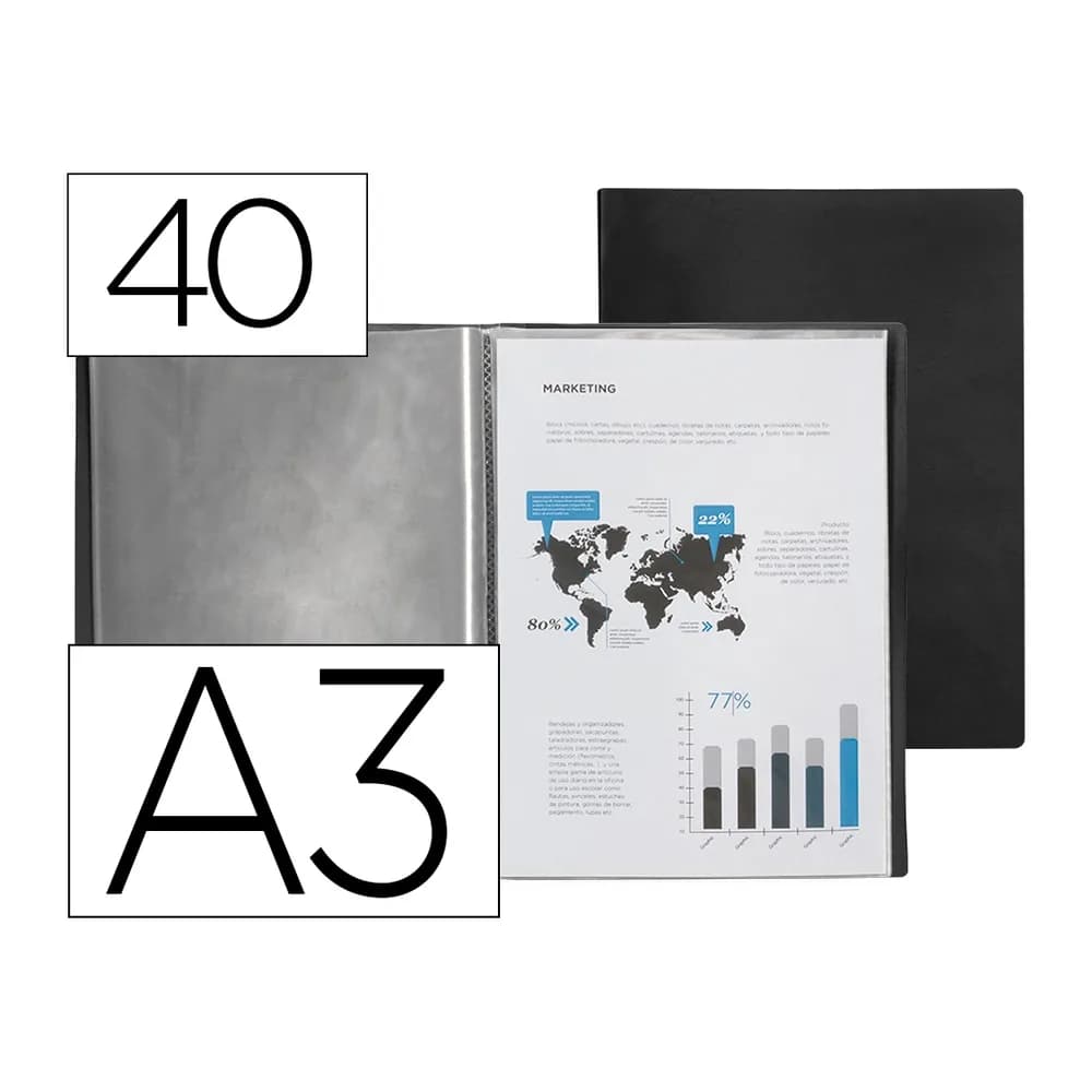 Liderpapel Carpeta liderpapel escaparate 40 fundas polipropileno din a3 negro opaco