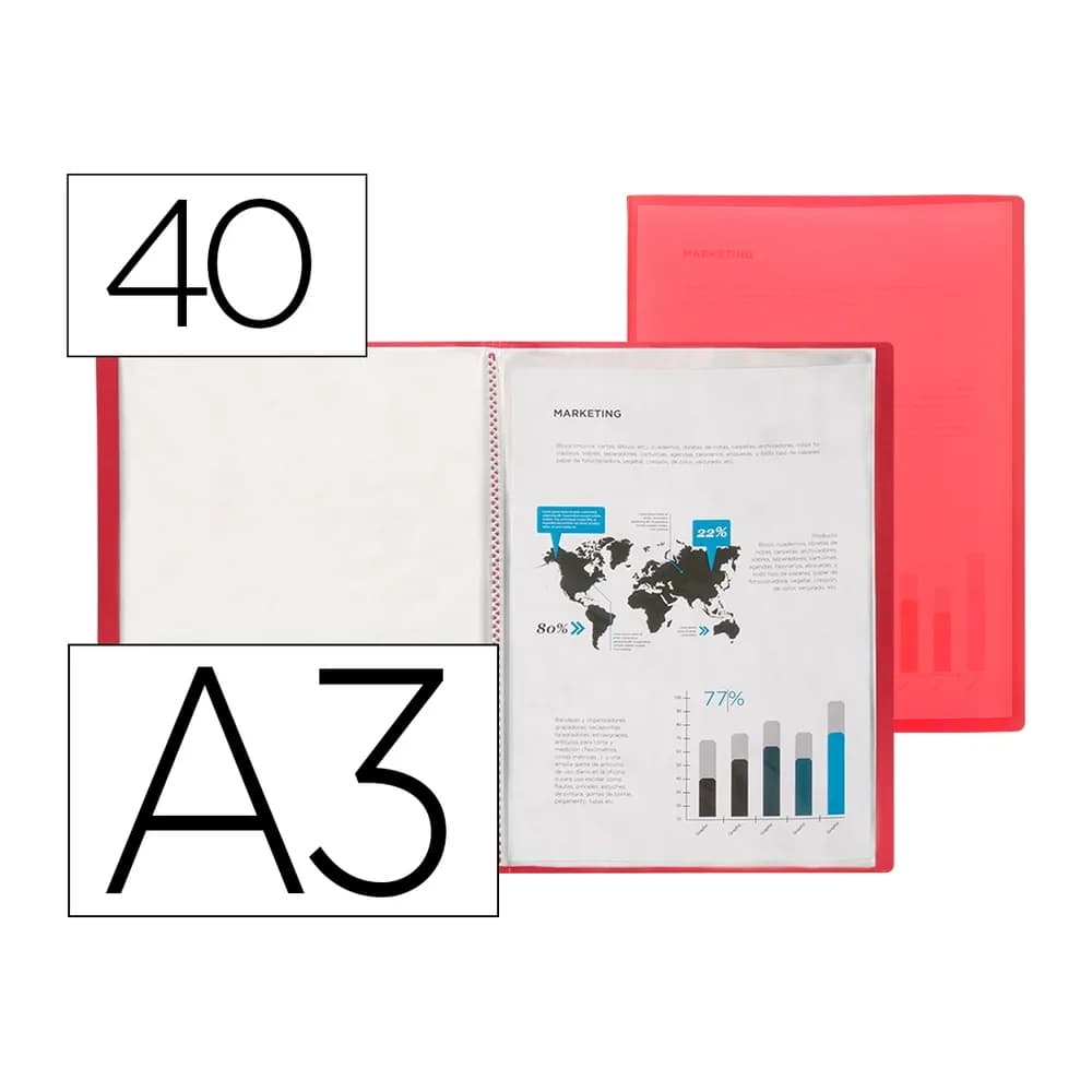 Liderpapel Carpeta liderpapel escaparate 40 fundas polipropileno din a3 rojo translucido
