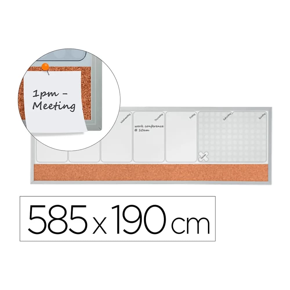 Nobo Planificador semanal nobo magnetico + tablero corcho horizontal con marco de aluminio 585x190 mm