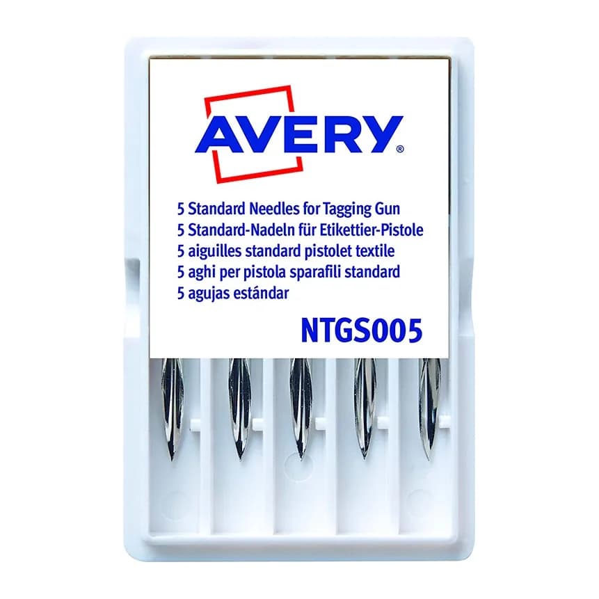 Avery Repuesto de aguja avery corta estandar base plastico para pistola de navetes tgs005 caja de 5 unidades