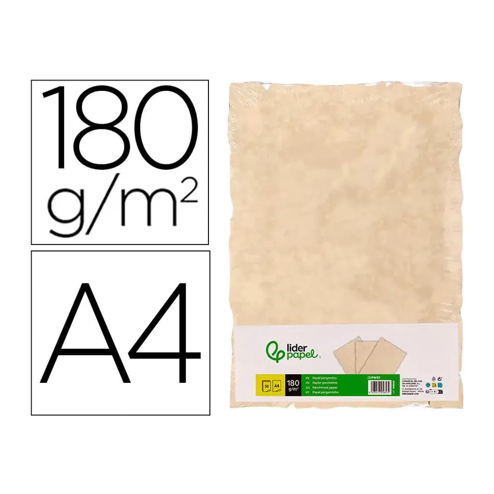 Liderpapel Papel pergamino liderpapel din a4 con bordes 180 gr color crema paquete de 50 hojas