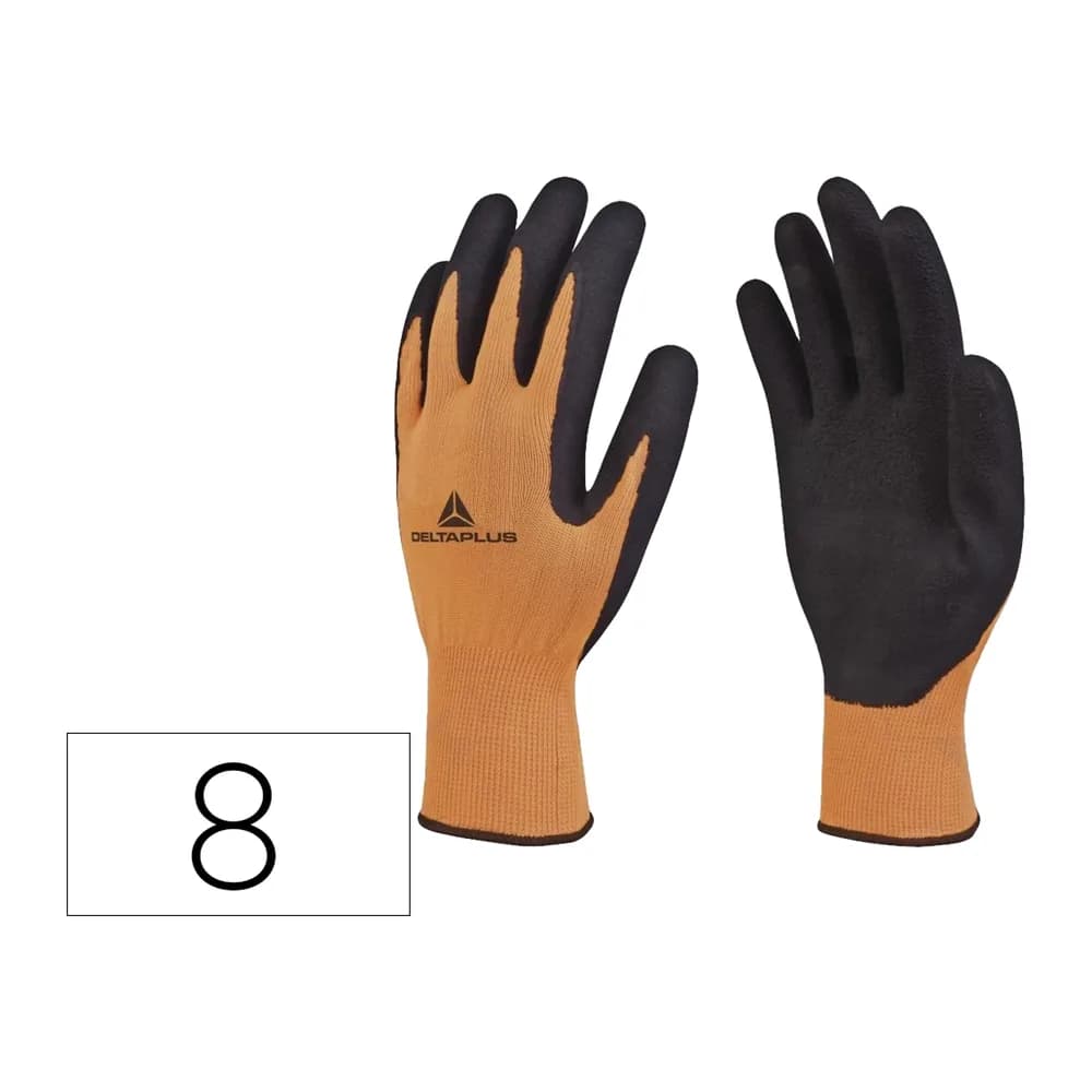 Deltaplus Guantes deltaplus poliester impregando latex palma y dedos naranja fluor/negro talla 8