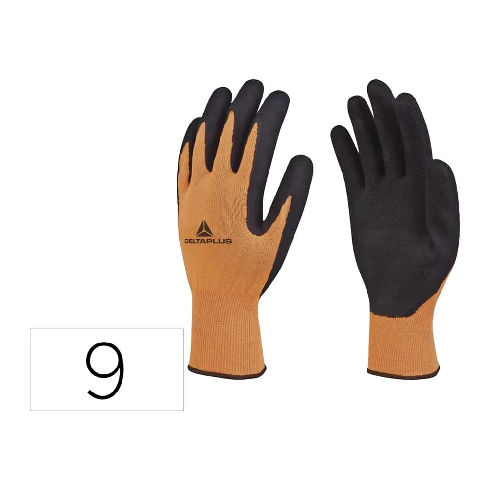 Deltaplus Guantes deltaplus poliester impregando latex palma y dedos naranja fluor/negro talla 9