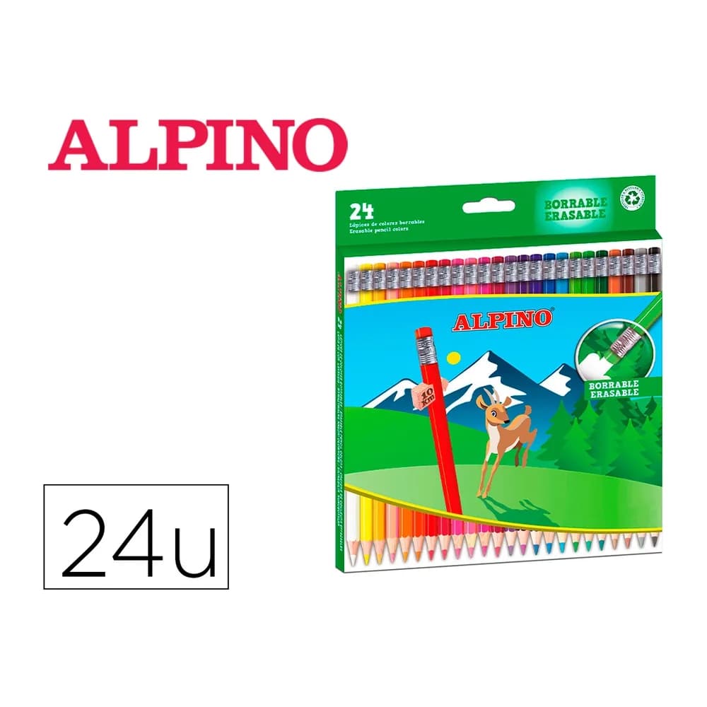 Alpino Lapices de colores alpino borrable caja de 24 unidades colores surtidos