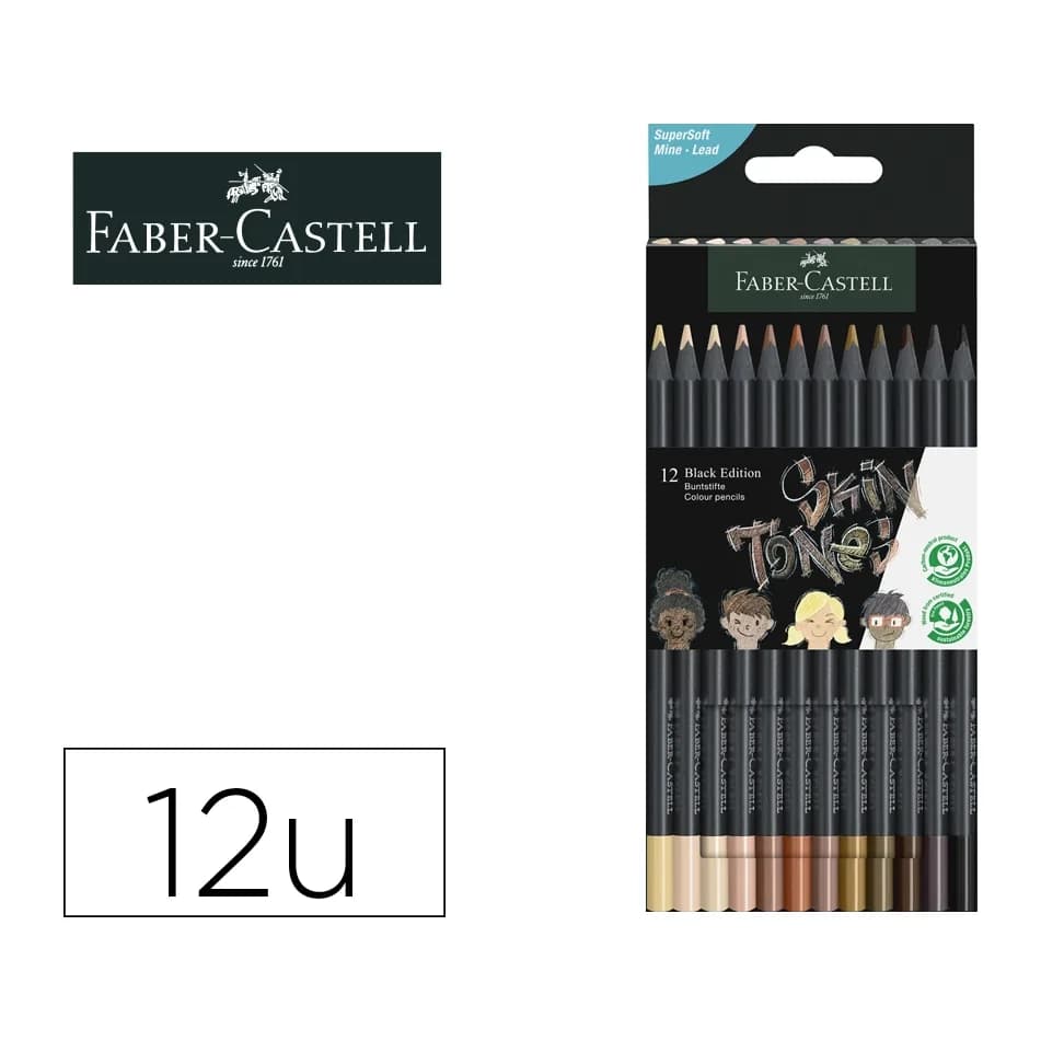Faber castell Lapices de colores faber castell black edition tonos de piel caja de 12 unidades colores surtidos