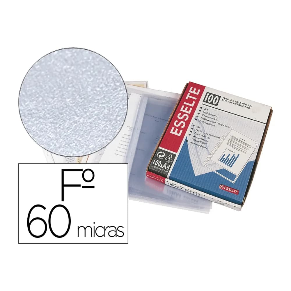 Esselte Funda multitaladro esselte folio polipropileno piel de naranja 60 mc con refuerzo caja de 100 unidades