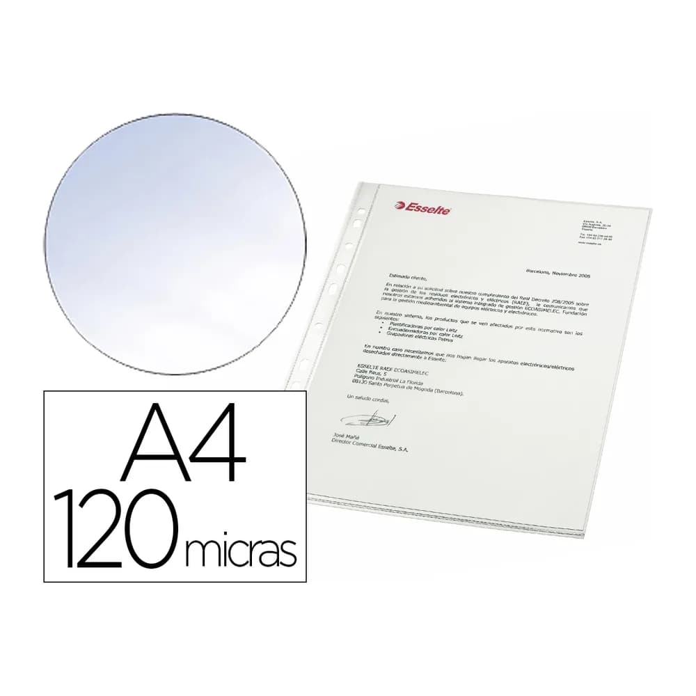 Esselte Funda multitaladro esselte din a4 polipropileno cristal 120 mc caja de 100 unidades