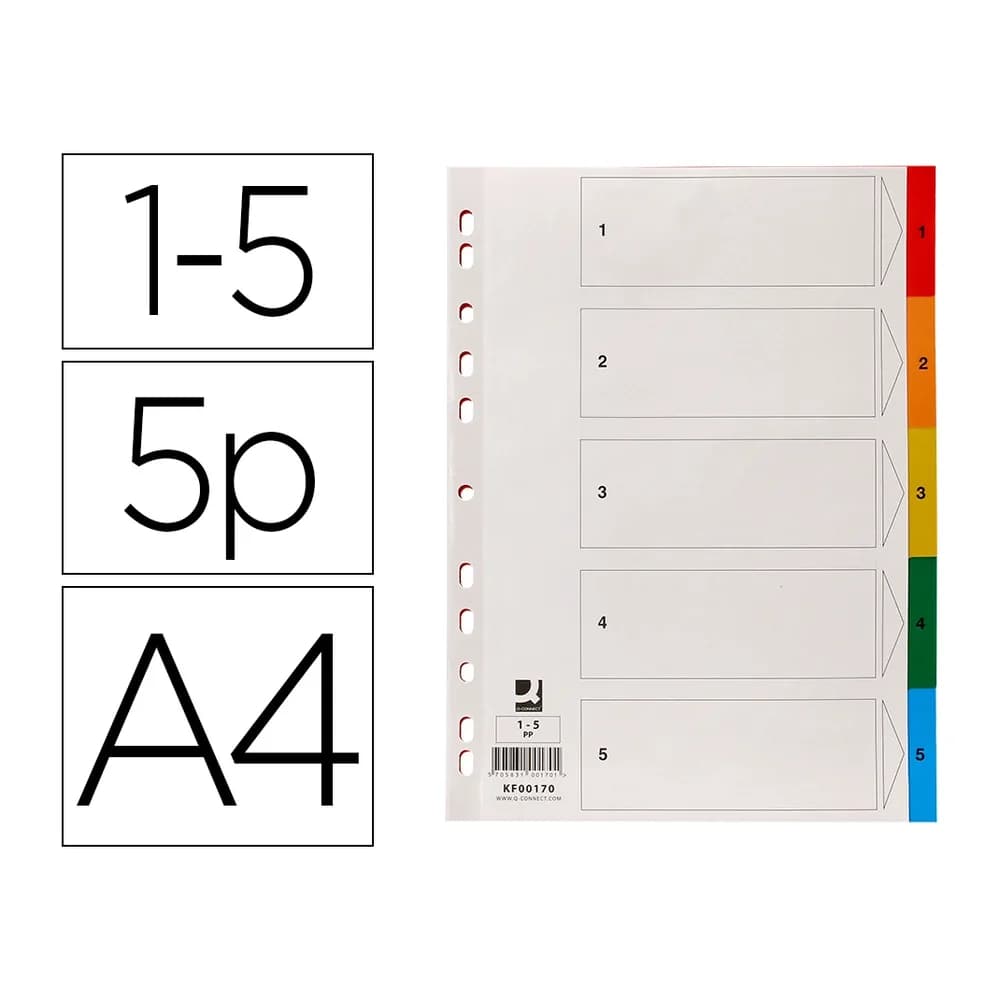 Q-connect Separador q-connect plastico juego de 5 separadores din a4 multitaladro