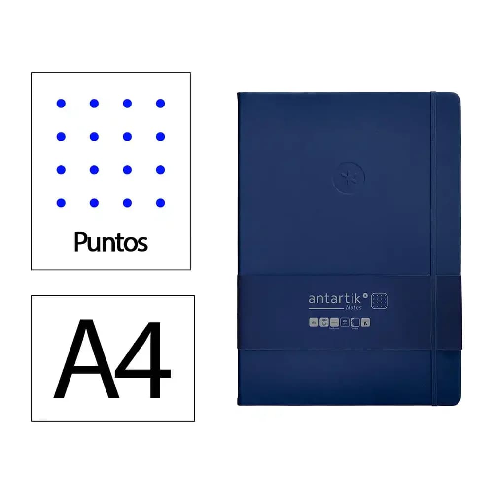 Antartik Cuaderno con gomilla antartik notes tapa dura a4 hojas puntos azul marino 100 hojas 80 gr fsc
