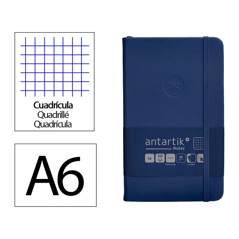 Antartik Cuaderno con gomilla antartik notes tapa dura a6 hojas cuadricula azul marino 100 hojas 80 gr fsc
