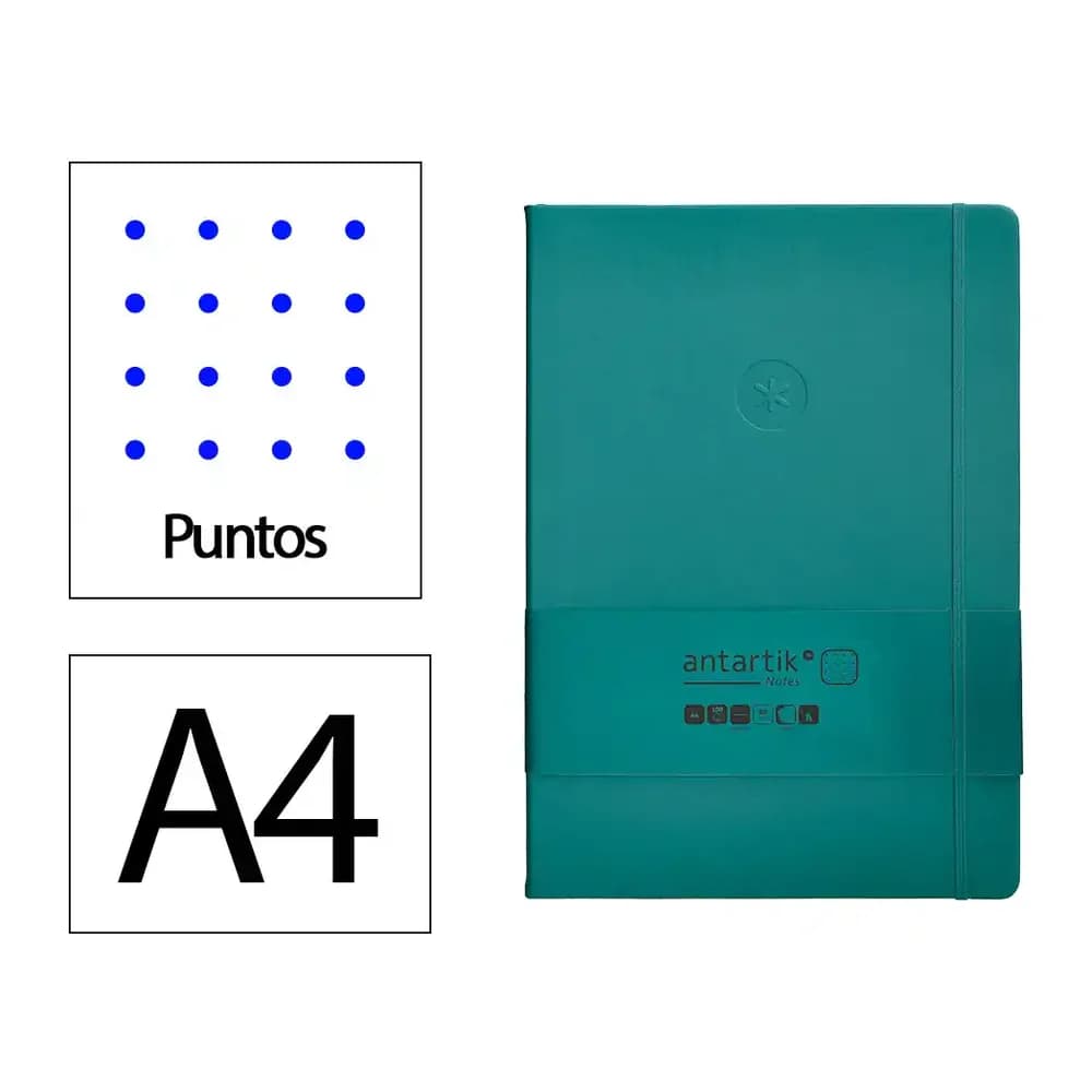Antartik Cuaderno con gomilla antartik notes tapa dura a4 hojas puntos verde aguamarina 100 hojas 80 gr fsc