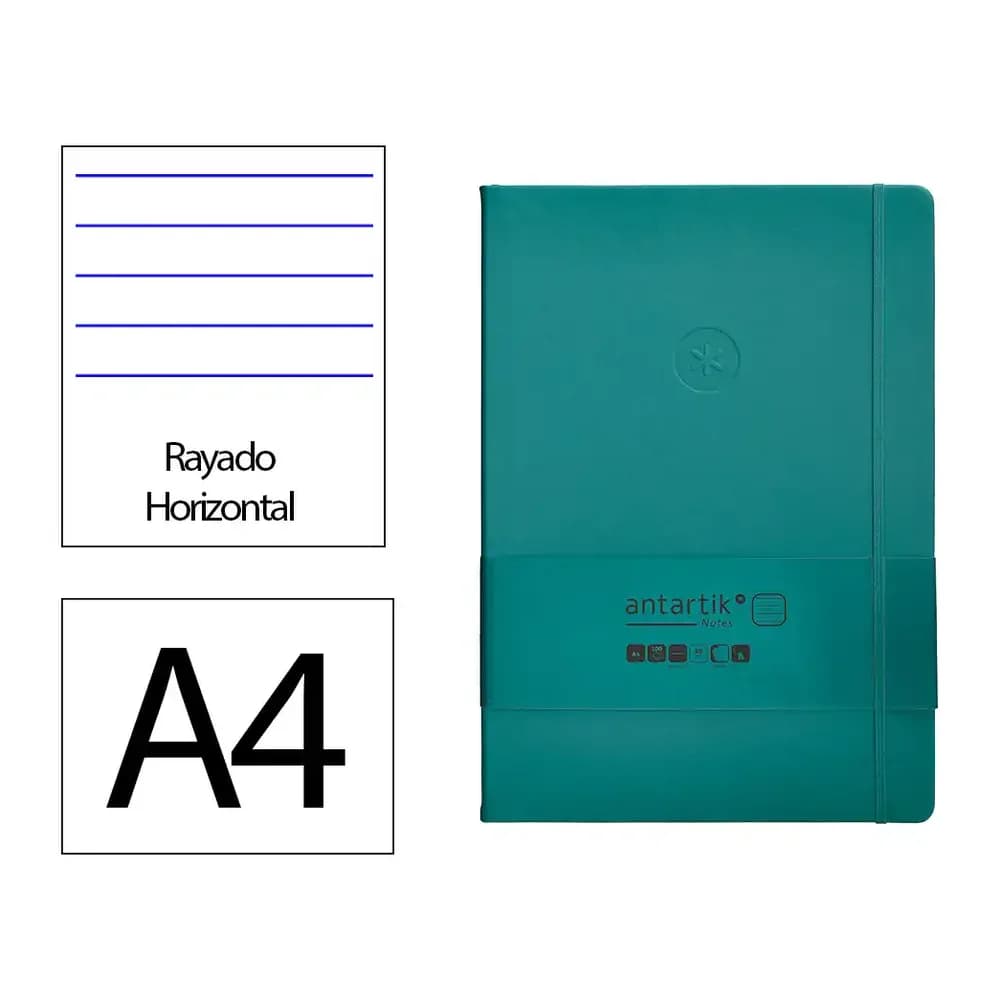 Antartik Cuaderno con gomilla antartik notes tapa dura a4 hojas rayas verde aguamarina 100 hojas 80 gr fsc