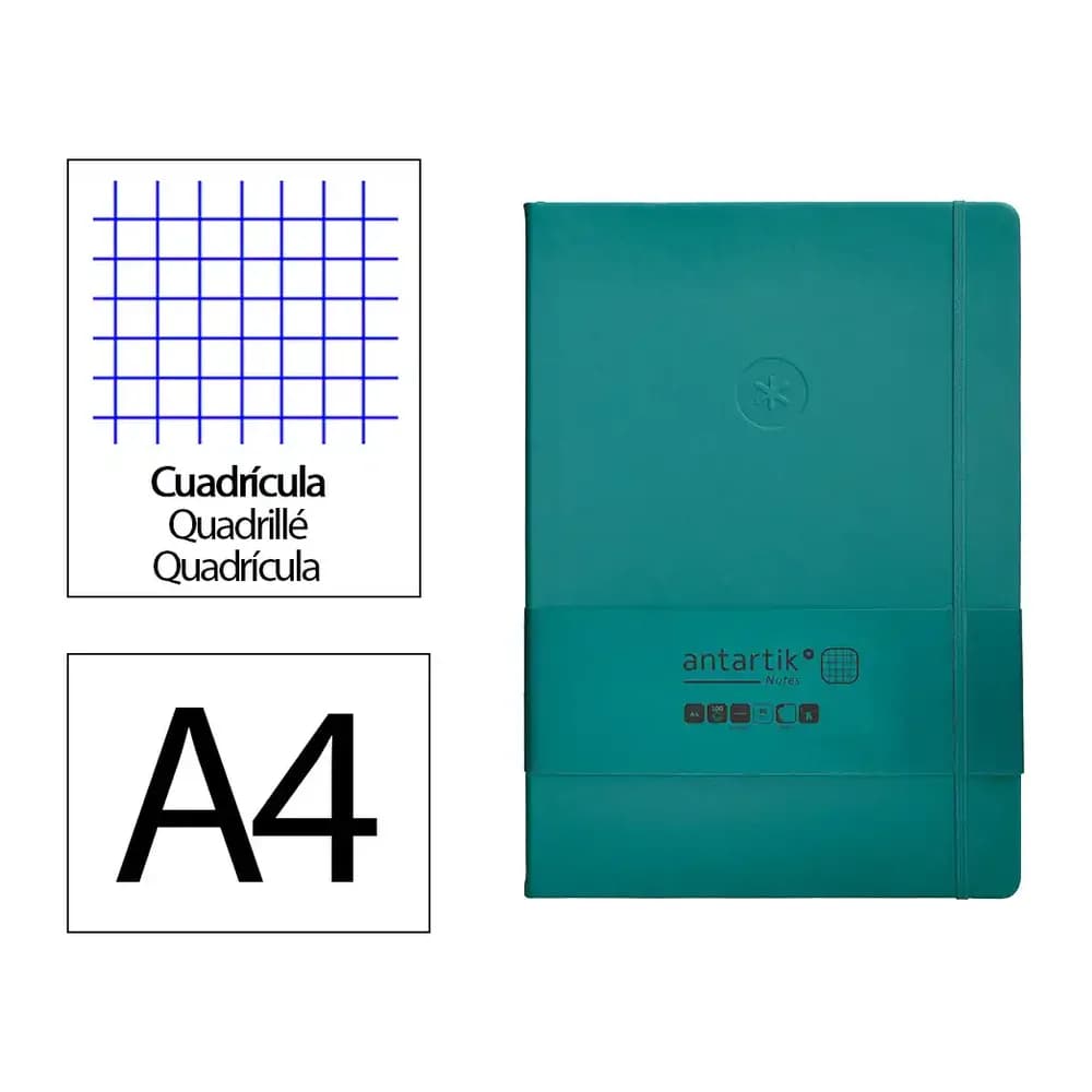 Antartik Cuaderno con gomilla antartik notes tapa dura a4 hojas cuadricula verde aguamarina 100 hojas 80 gr