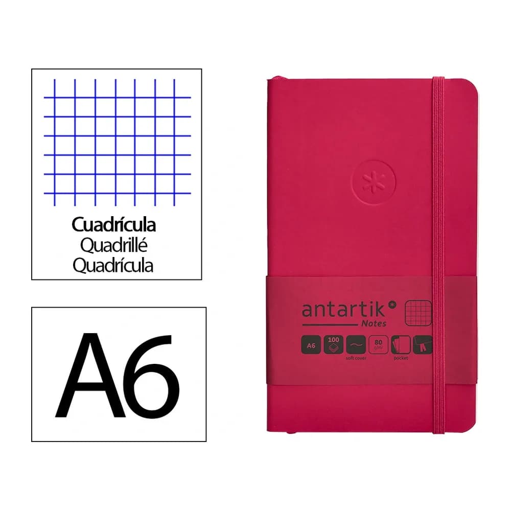 Antartik Cuaderno con gomilla antartik notes tapa blanda a6 cuadricula burdeos 100 hojas 80 gr fsc