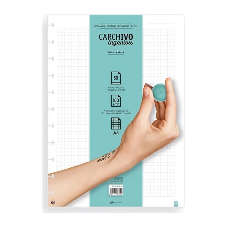 Carchivo Recambio cuaderno carchivo ingeniox a4 50 hojas cuadricula