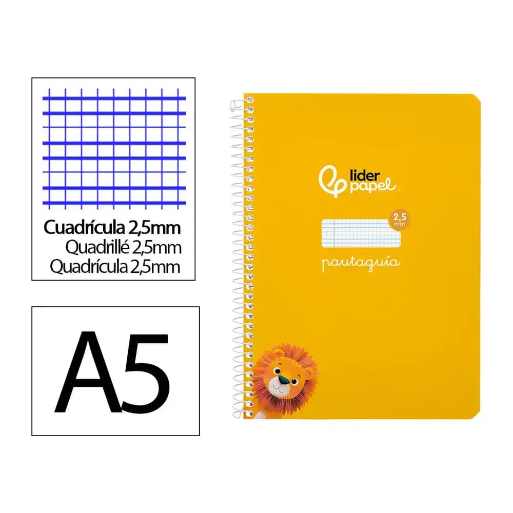 Liderpapel Cuaderno espiral liderpapel a5 pautaguia tapa blanda 40h 75gr cuadro pautado 2,5mm color amarillo