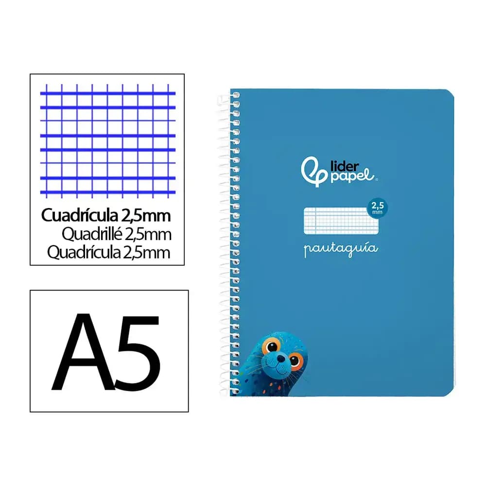 Liderpapel Cuaderno espiral liderpapel a5 pautaguia tapa blanda 40h 75gr cuadro pautado 2,5mm color azul
