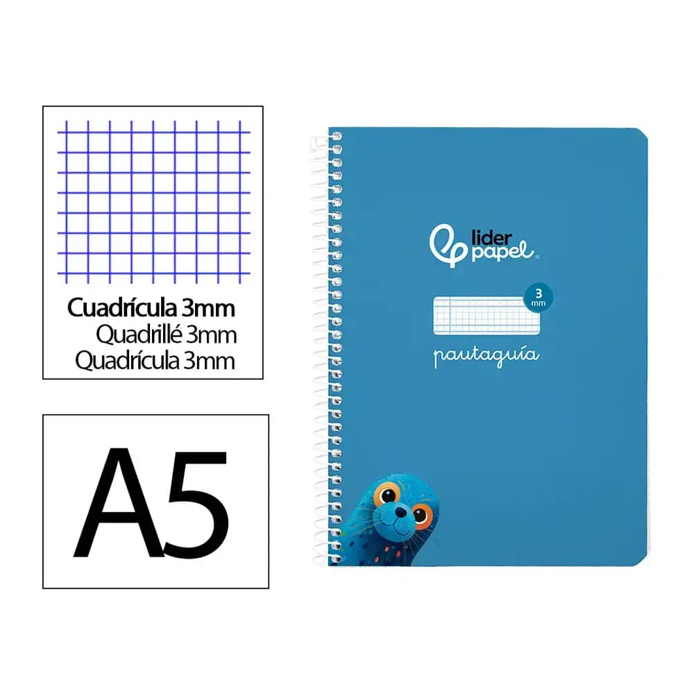 Liderpapel Cuaderno espiral liderpapel a5 pautaguia tapa blanda 40h 75gr cuadro pautado 3mm color azul