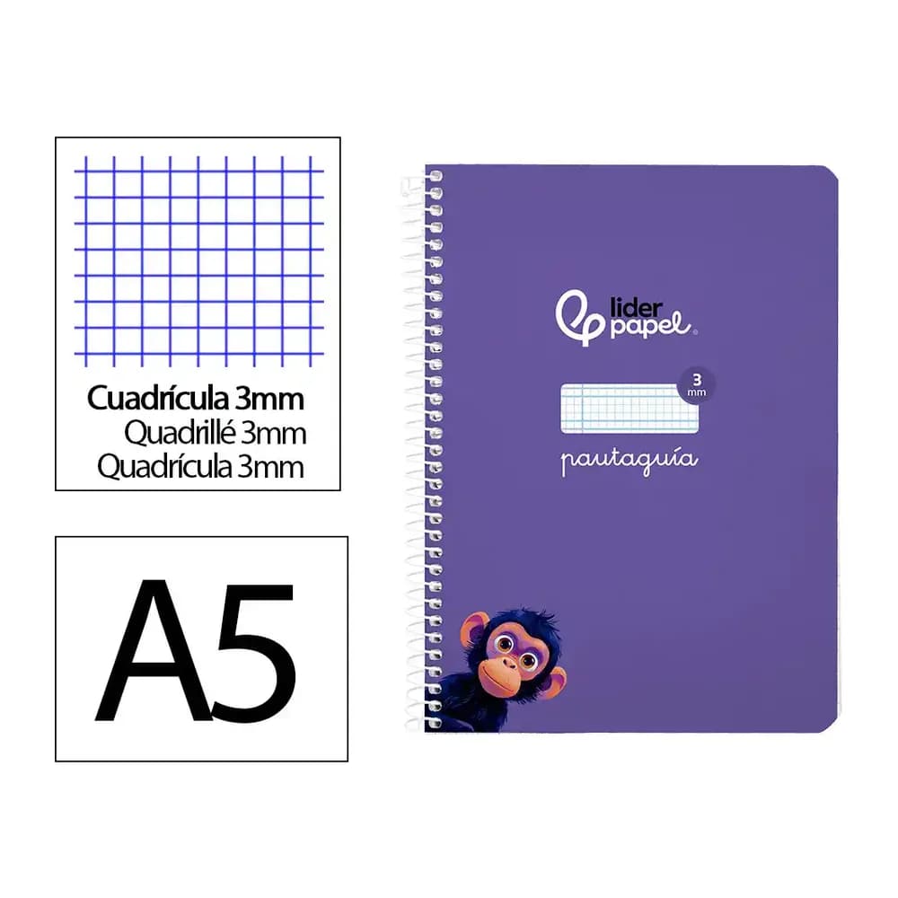 Liderpapel Cuaderno espiral liderpapel a5 pautaguia tapa blanda 40h 75gr cuadro pautado 3mm color lila