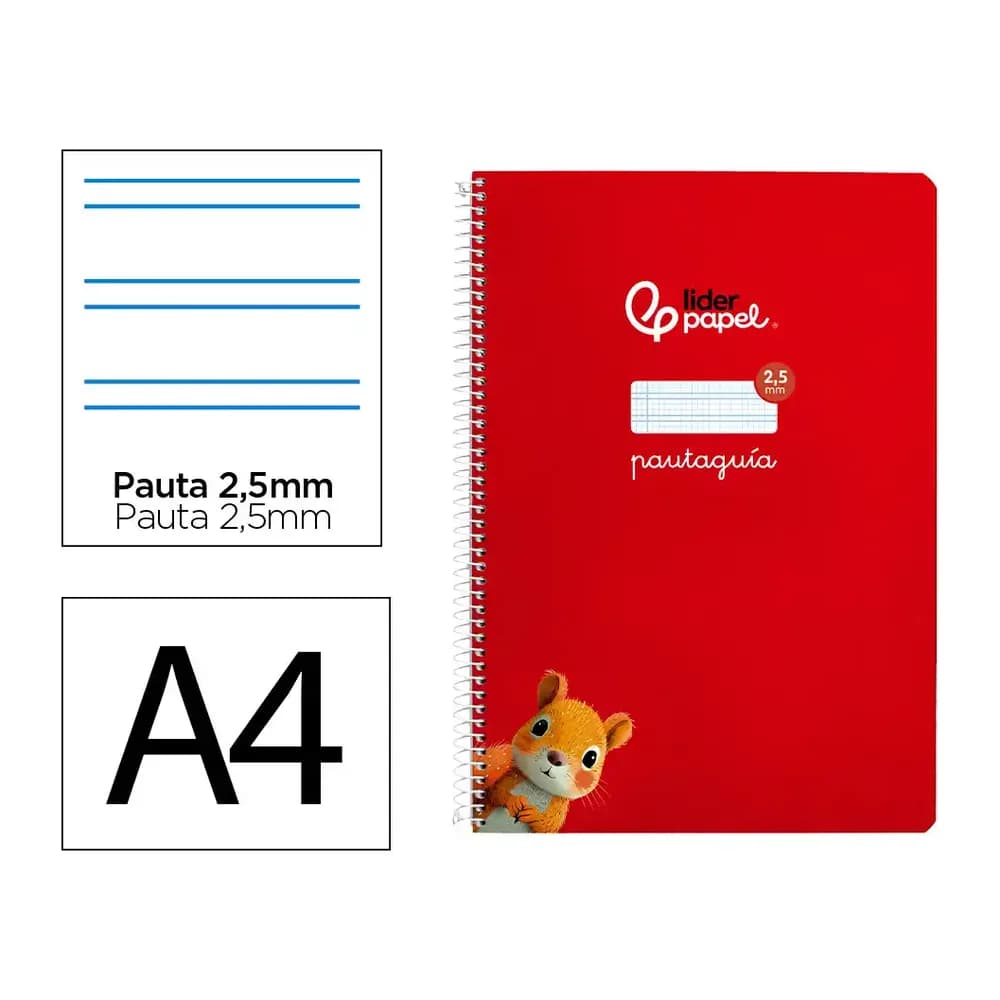 Liderpapel Cuaderno espiral liderpapel a4 pautaguia tapa blanda 80h 75gr cuadro pautado 2,5mm color rojo