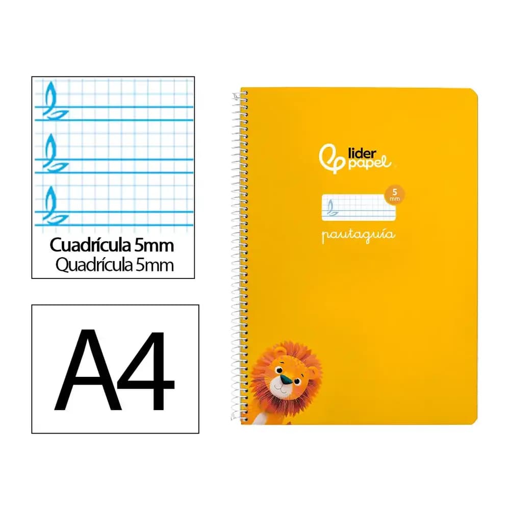 Liderpapel Cuaderno espiral liderpapel a4 pautaguia tapa blanda 80h 75gr cuadro pautado 5mm color amarillo